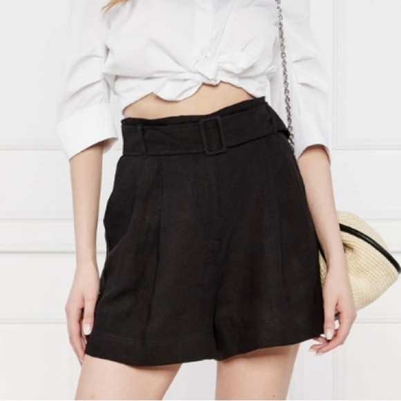 MARELLA by Max Mara Panama Linen Pleated High Waist Belted Shorts Black NWT $225 - Picture 15 of 16